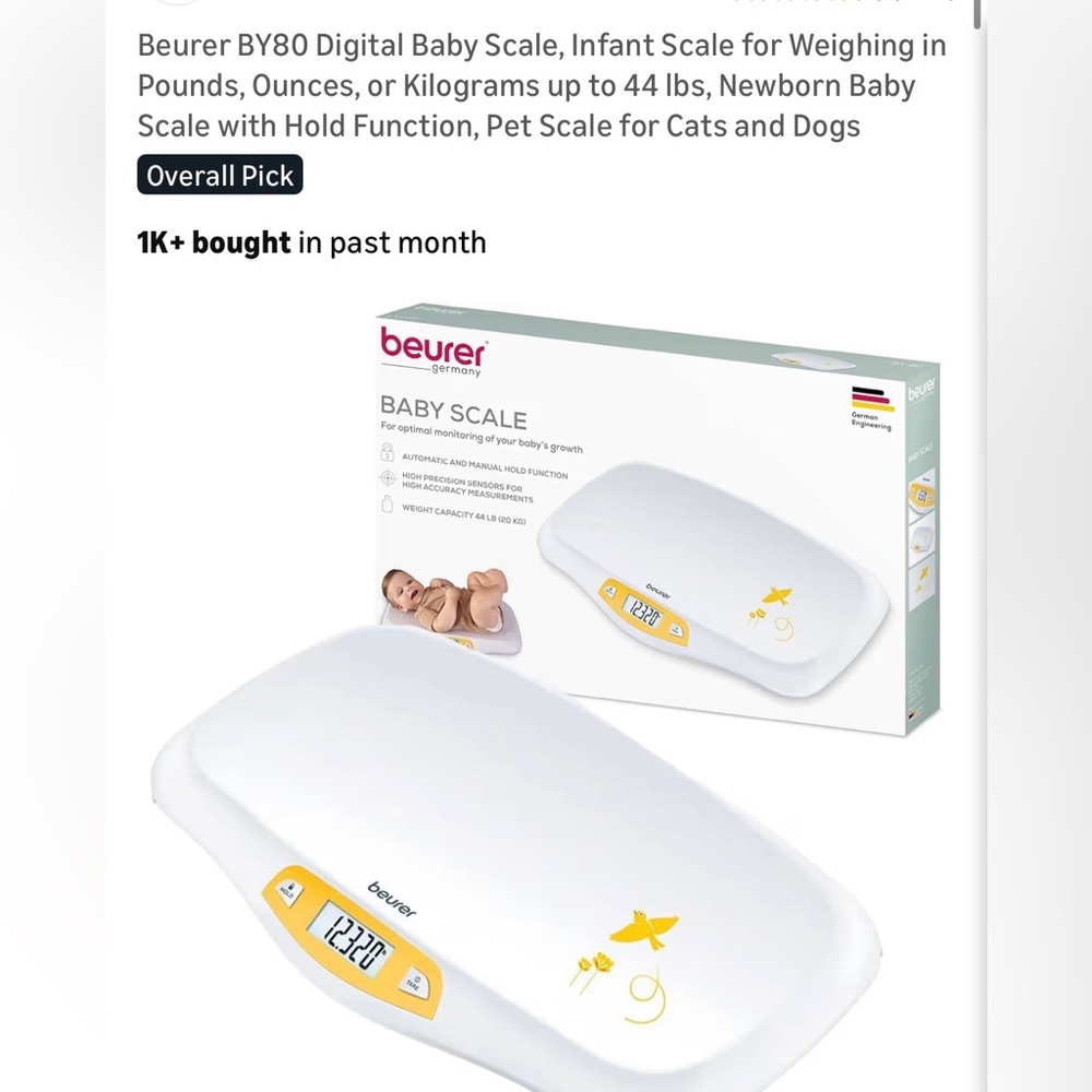White Baby Scale with Yellow Accents — BY80 Digital Infant Scale